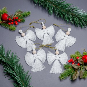 Aniołki 5 szt - zestaw ozdób świątecznych na choinkę z makramy