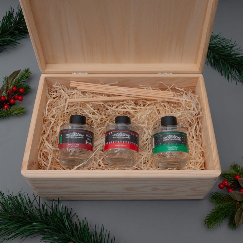 Świąteczny zestaw dyfuzorów w drewnianym pudełku