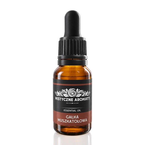 Gałka Muszkatołowa - olejek z gałki muszkatołowej naturalny - opakowanie produktu na jasnym tle