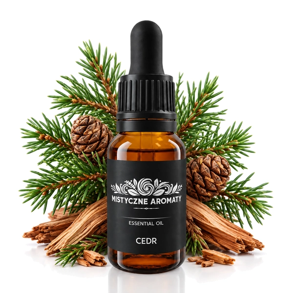 Cedr - naturalny olejek cedrowca - produkt na dopasowanym tle