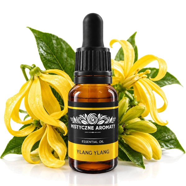 Ylang Ylang - naturalny olejek Ylang-Ylang Cananga odorata - produkt na dopasowanym tle