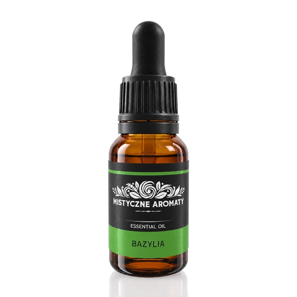 Bazylia - naturalny olejek bazylia Ocimum basilicum - opakowanie produktu na jasnym tle