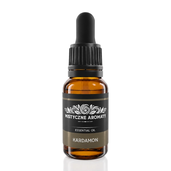 Kardamon - naturalny olejek kardamonowy Elettaria cardamomum - opakowanie produktu na jasnym tle