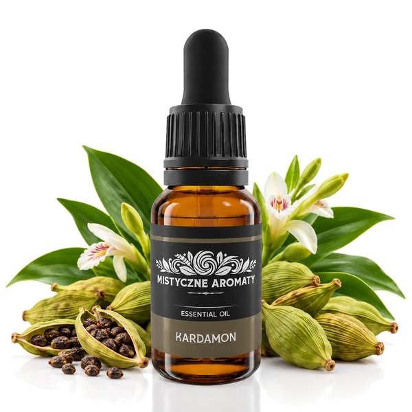 Kardamon - naturalny olejek kardamonowy Elettaria cardamomum - produkt na dopasowanym tle