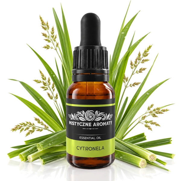 Cytronela - naturalny olejek z cytroneli Cymbopogon winterianus - produkt na dopasowanym tle