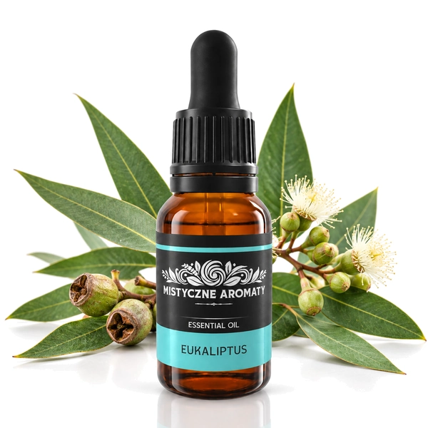 Eukaliptus - naturalny olejek eukaliptusowy Eucalyptus Globulus - produkt na dopasowanym tle