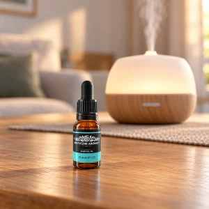 Eukaliptus - naturalny olejek eukaliptusowy Eucalyptus Globulus - produkt w domowej aranżacji