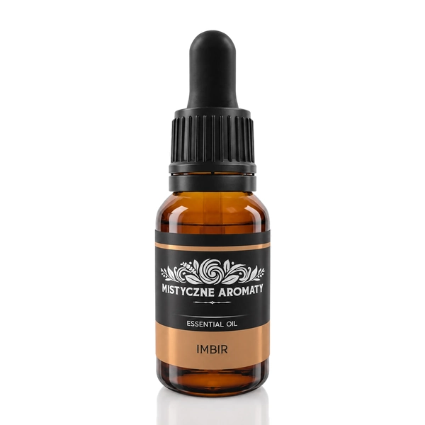 Imbir - naturalny olejek imbirowy / z imbiru Zingiber officinale - opakowanie produktu na jasnym tle