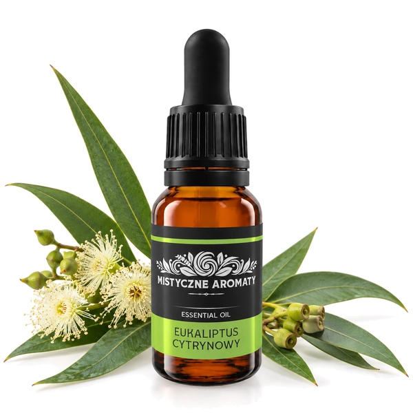 Eukaliptus Cytrynowy - naturalny olejek eukaliptusowy Eucalyptus citriodora - produkt na dopasowanym tle