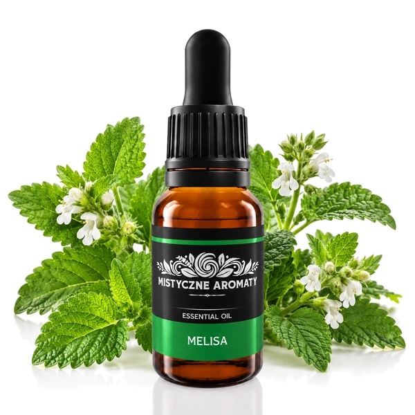 Melisa - naturalny olejek z melisy melisowy Melissa officinalis - produkt na dopasowanym tle