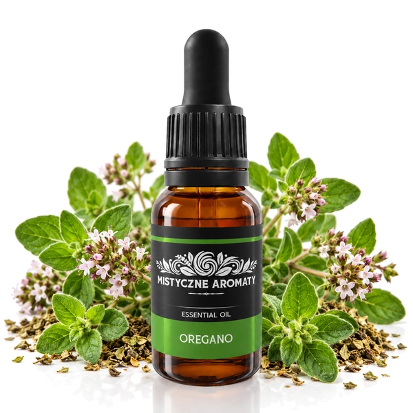 Oregano - naturalny olejek z oregano Origanum vulgare - produkt na dopasowanym tle