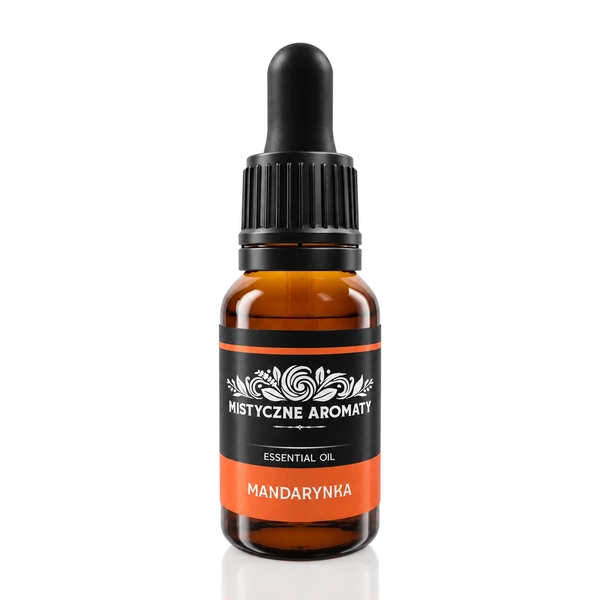 Mandarynka - naturalny olejek mandarynkowy mandarynki Citrus reticulata - opakowanie produktu na jasnym tle