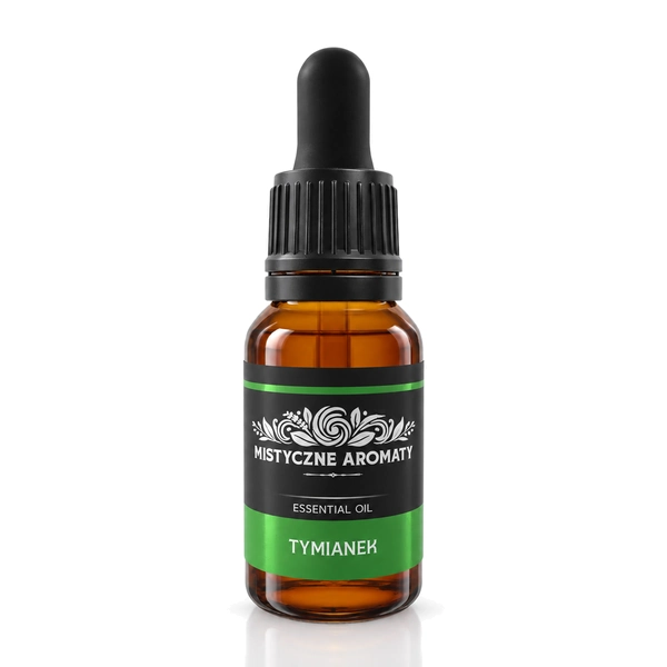Tymianek - naturalny olejek tymianku tymiankowy Thymus vulgaris - opakowanie produktu na jasnym tle