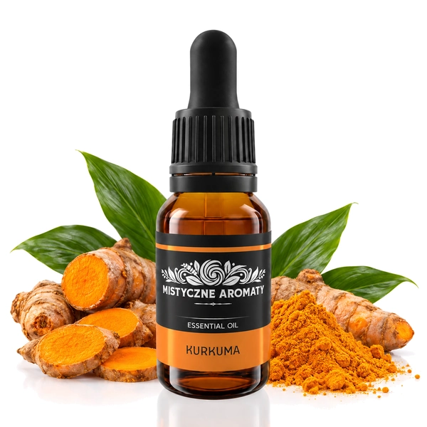 Kurkuma - naturalny olejek kurkumy kurkumowy Curcuma domestica - produkt na dopasowanym tle