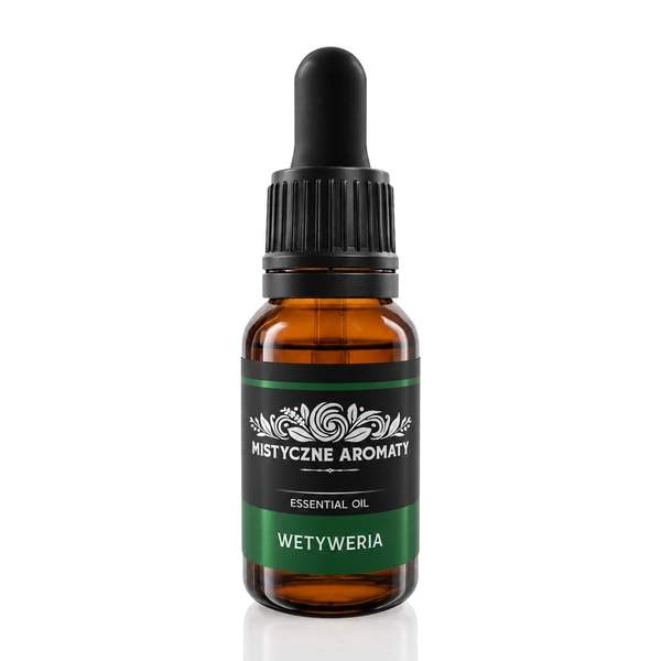 Wetyweria - vetiver naturalny olejek wetywerii Vetiveria zizaniodes - opakowanie produktu na jasnym tle