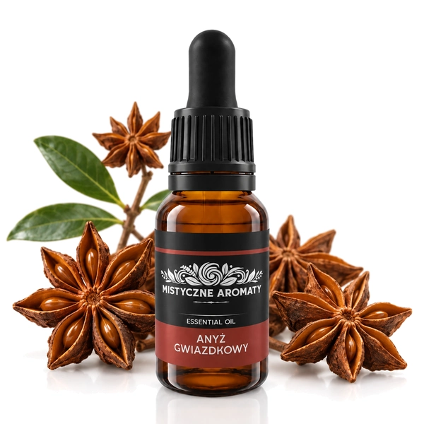 Anyż Gwiazdkowy - 100% naturalny olejek z anyżu gwiazdkowego Illicium verum - produkt na dopasowanym tle