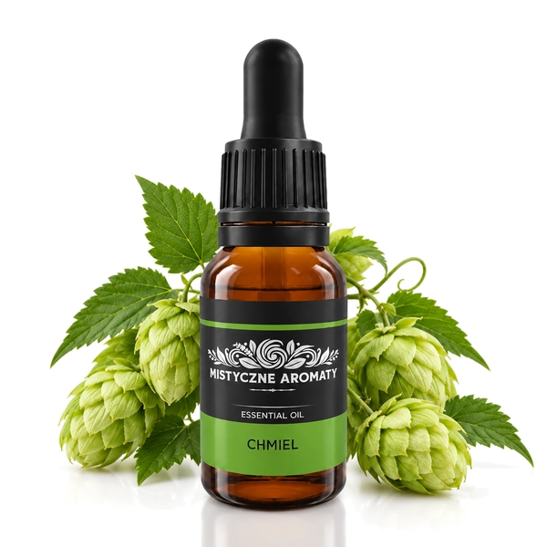 Chmiel - naturalny olejek eteryczny chmielowy Humulus lupulus - produkt na dopasowanym tle