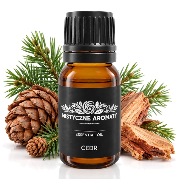 Cedr - naturalny olejek cedrowca - produkt na dopasowanym tle