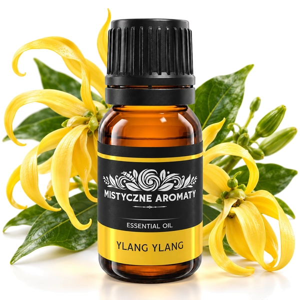 Ylang Ylang - naturalny olejek Ylang-Ylang Cananga odorata - produkt na dopasowanym tle