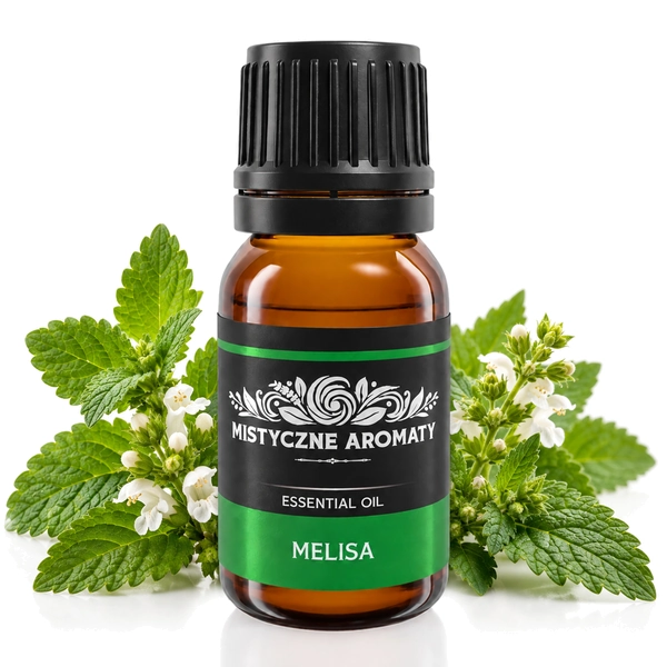 Melisa - naturalny olejek z melisy melisowy Melissa officinalis - produkt na dopasowanym tle