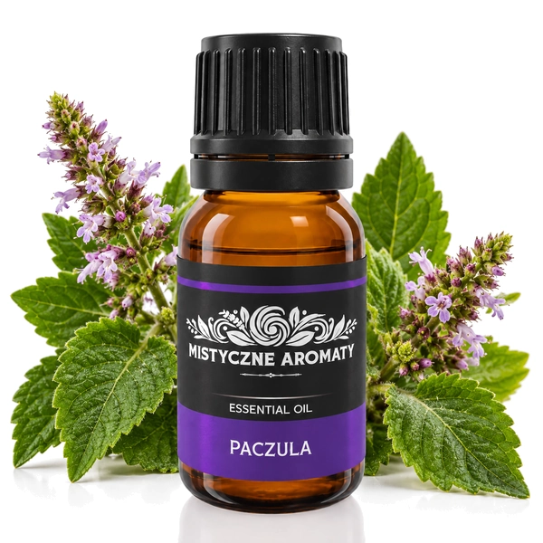 Paczula - naturalny olejek paczulowy paczuli Pogostemon cablin - produkt na dopasowanym tle