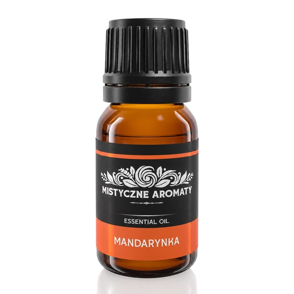 Mandarynka - naturalny olejek mandarynkowy mandarynki Citrus reticulata - opakowanie produktu na jasnym tle