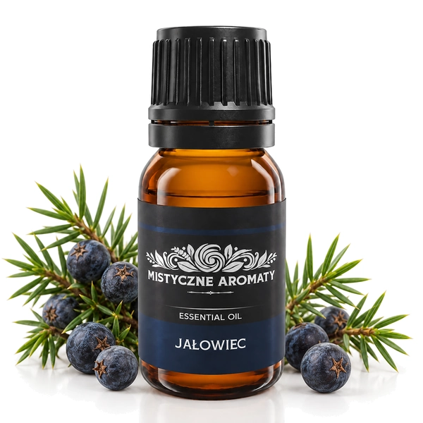 Jałowiec - naturalny olejek jałowcowy z jałowca Juniperus communis - produkt na dopasowanym tle