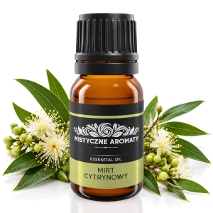 Mirt cytrynowy - naturalny olejek mirtowy z mirtu cytrynowego Backhousia citriodora - produkt na dopasowanym tle